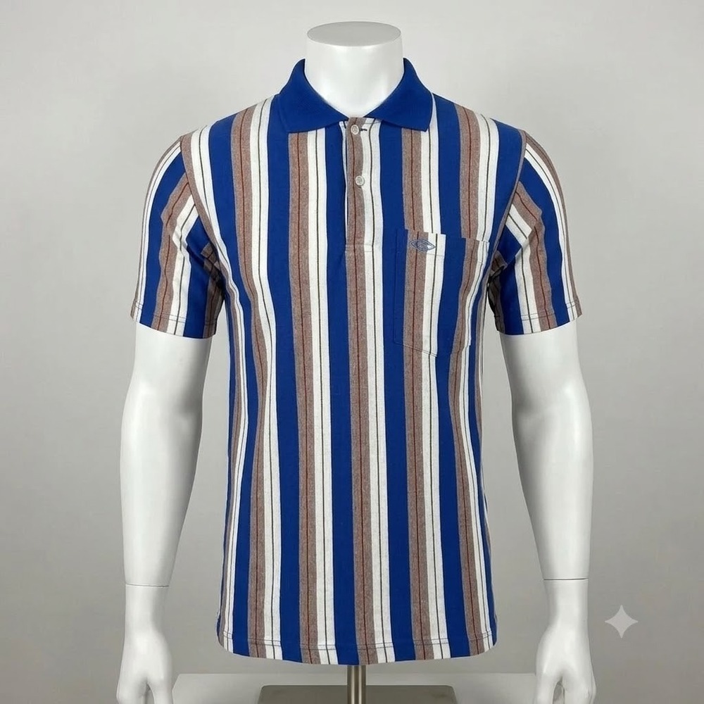 Men's M Vintage Striped Button Shirt Polo‎ Retro Preppy Golf